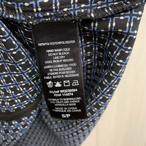 Pleione Blue Black Zip Front Short Sleeve Blouse Size Small - Picture 3 of 4